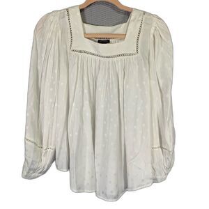 Ann Taylor Lace Trim Balloon Sleeve Top XS #660**